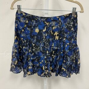 Charlotte Ronson Blue Abstract Floral Silk Mini Skirt Size 2 Summer Lightweight‎